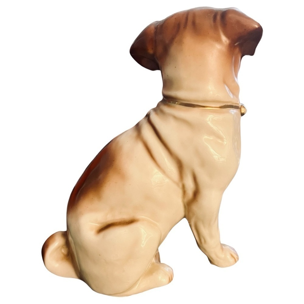 Antique Victorian Bull Dog Mantle Figurine Ceramic Statue Gold Gilt Bell Collar - Picture 4 of 13